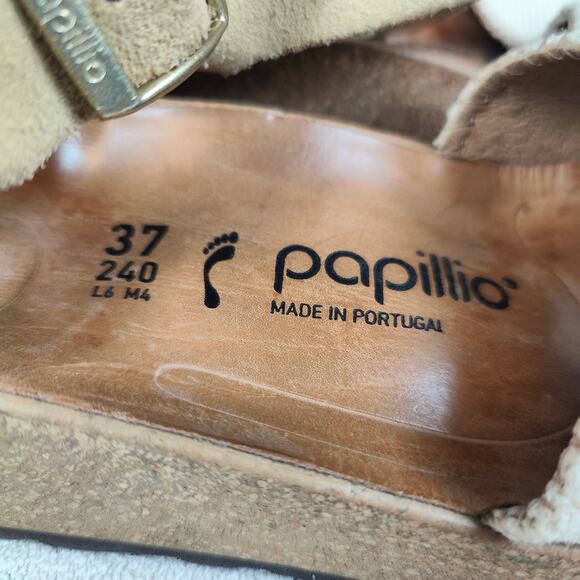 Birkenstock Papillio‎ Glenda Wedge Sandals Womens 37 US 6 White Buckle Canvas - Picture 3 of 9